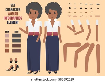 Woman character creation set. Build your own design. Cartoon vector flat-style infographic illustration