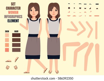 Woman character creation set. Build your own design. Cartoon vector flat-style infographic illustration