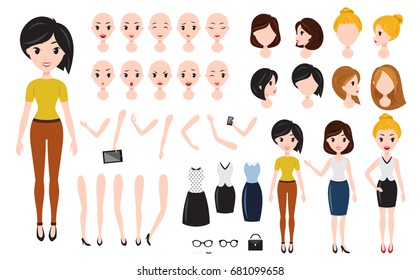 Woman Character Creation Set. Self-confident Businesswoman, Attractive Assistant, Effective Salesperson, Girlboss.