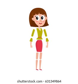 Woman character creation set with separate head, body, arm, leg details, cartoon vector illustration isolated on white background. Funny, pretty woman, girl creation set with moving arms and legs