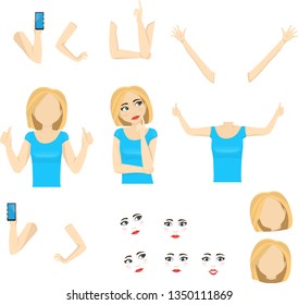 Woman character creation set vector -blonde female person