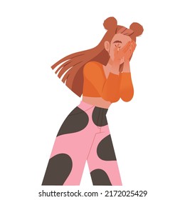 Woman Character Crying, Weeping and Sobbing from Sorrow and Grief Feeling Sad and Upset Vector Illustration