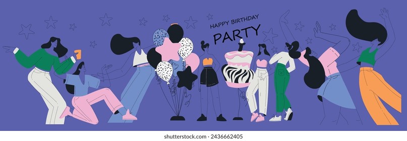 Personaje de la mujer baila feliz en la fiesta festiva Ilustración vectorial