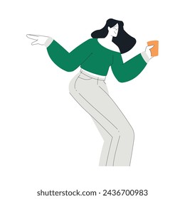 Woman Character Dance Happily at Party Vector Illustration