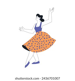 Woman Character Dance Happily at Retro Party Vector Illustration