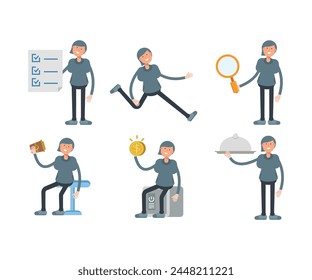 woman character in different poses set vector illustration
