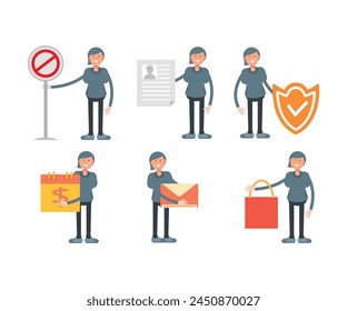 woman character in different poses set vector illustration