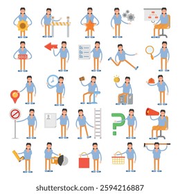 woman character in different poses set illustration