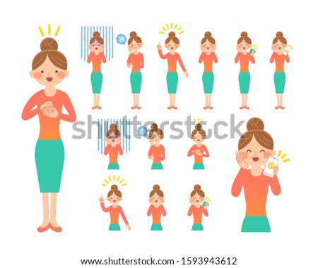 woman character in different poses. Vector design.