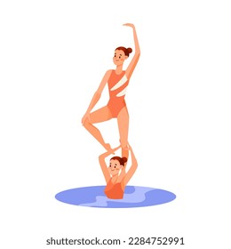 Personaje femenino haciendo actividad deportiva en el agua con vectores acrobáticos Ilustración