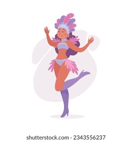 Woman Character Dressed in Carnival and Party Outfit with Bright Feathers Vector Illustration