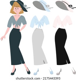 Woman character in dress.Vector illustration.
