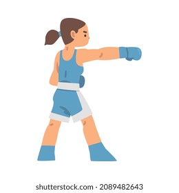 Woman Character Engaged in Combat Sport or Fighting Sport Competing Vector Illustration