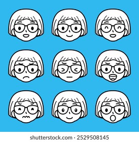 Woman character face avatar women expression cartoon vector set