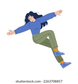 Woman Character Falling Down After Slip on the Ground Vector Illustration