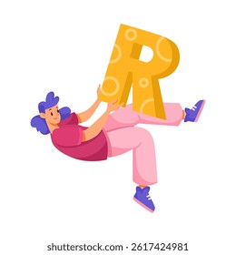 Woman Character Float in the Air with Letter as Dream Team Worker Vector Illustration
