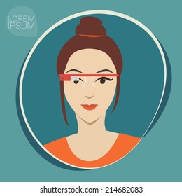 Woman (character) in the google glass (glasses) vector illustration, flat design