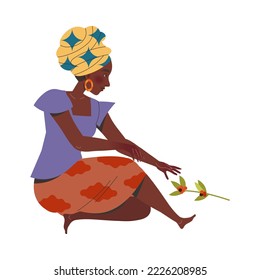 Woman Character Harvesting Coffee Picking Fresh Fruit from Branch Vector Illustration