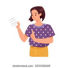 Woman Character Holding Receipt Explain Something Vector Illustration