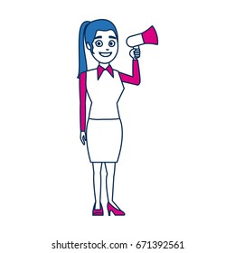 woman character holding speaker campaign