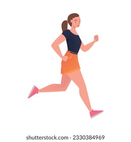 Woman Character Hurrying Running Fast Feeling Panic of Being Late Vector Illustration