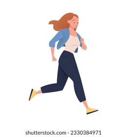 Woman Character Hurrying Running Fast Feeling Panic of Being Late Vector Illustration