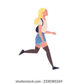 Woman Character Hurrying Running Fast Feeling Panic of Being Late Vector Illustration