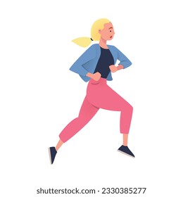 Woman Character Hurrying Running Fast Feeling Panic of Being Late Vector Illustration