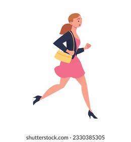 Woman Character Hurrying Running Fast Feeling Panic of Being Late Vector Illustration