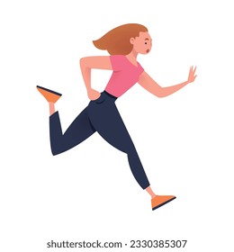 Woman Character Hurrying Running Fast Feeling Panic of Being Late Vector Illustration