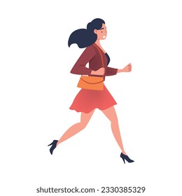 Woman Character Hurrying Running Fast Feeling Panic of Being Late Vector Illustration