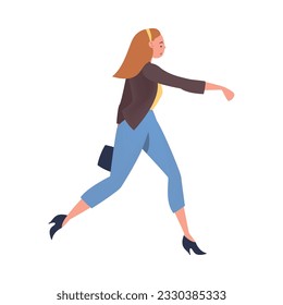 Woman Character Hurrying Running Fast Feeling Panic of Being Late Vector Illustration