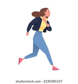 Woman Character Hurrying Running Fast Feeling Panic of Being Late Vector Illustration