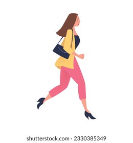 Woman Character Hurrying Running Fast Feeling Panic of Being Late Vector Illustration