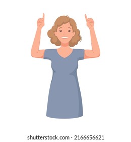 Woman Character Indicating Something Pointing with Index Finger as Hand Gesture Specifying Direction Vector Illustration