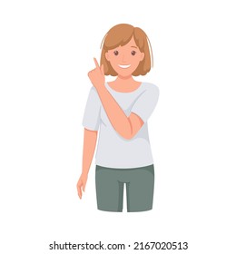 Woman Character Indicating Something Pointing with Index Finger as Hand Gesture Specifying Direction Vector Illustration