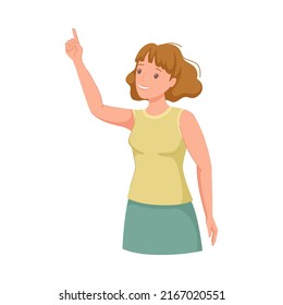 Woman Character Indicating Something Pointing with Index Finger as Hand Gesture Specifying Direction Vector Illustration