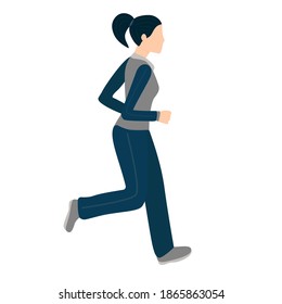 Woman character is jogging in sport suit. Girl is running, exercising. Active fitness healthy lifestyle concept. Vector illustration isolated on white. Clip art in flat style