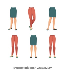 Woman Character Legs in Skirt and Pants as Constructor with Separated Body Part Vector Set