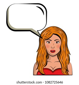 woman character with long hair and speech bubble pop art style