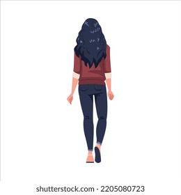 Woman Character with Long Hair Standing Back View Vector Illustration