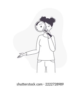 Woman Character with Magnifying Glass Looking in Future Observing Vector Illustration