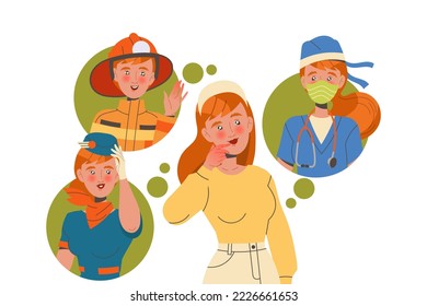 Woman Character Making Her Own Choice Choosing Right Future Job Vector Illustration