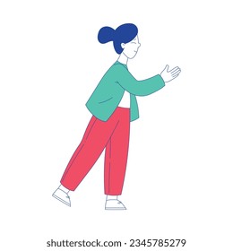 Woman Character Moving Forward Achieving Goal Vector Illustration