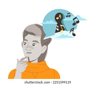 Woman Character with Music Type of Thinking with Lock Hole and Melody Vector Illustration