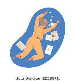 Woman Character in Office Clothes Drowning Trying to Escape Vector Illustration