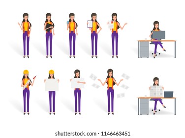 woman character in office job. business people cartoon illustration vector flat design.