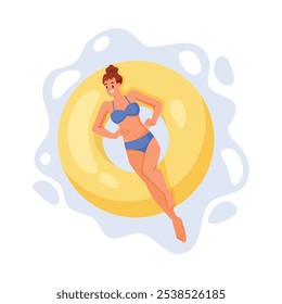 Woman Character on Inflatable Rubber Ring or Circle Vector Illustration