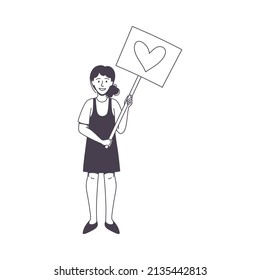 Woman Character Partaking in Demonstration for Love and Peace with Placard Vector Illustration