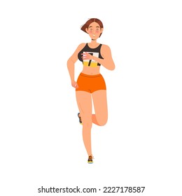 Woman Character Participating in Marathon Running in Sportswear with Number Vector Illustration